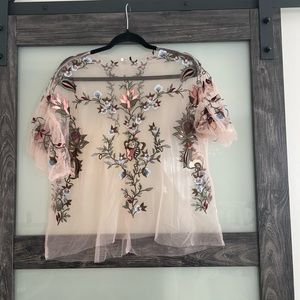 Zara Flower Embroidered Mesh Top